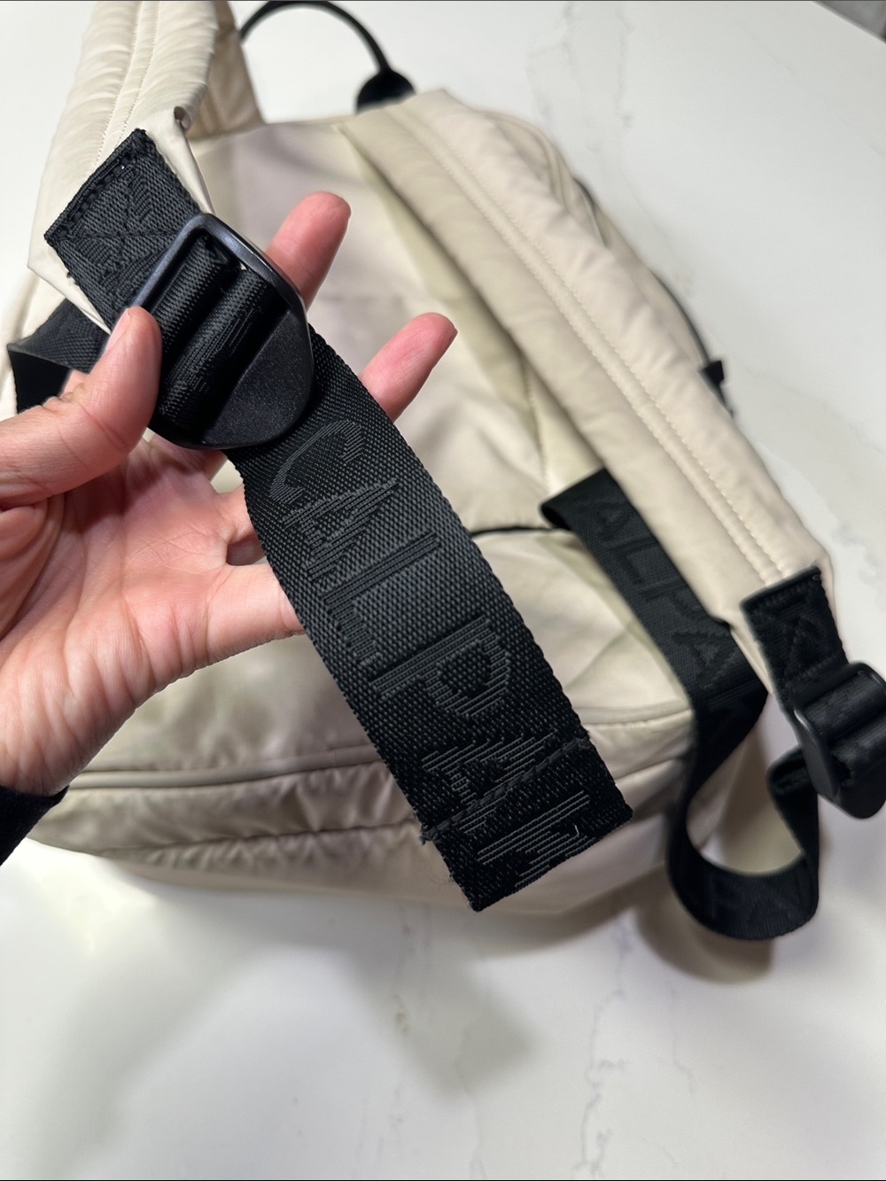 Calpak Light Beige Padded Backpack with Black Accents. Travel Backpack - Picture 6 of 11